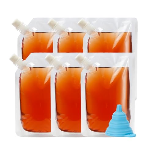 Liquor Plastic Flasks Concealable And Reusable Cruise Sneak Flask Drink Pouches Drinking bags with Funnel (8OZ-6PCS) - size: 8OZ-6PCS