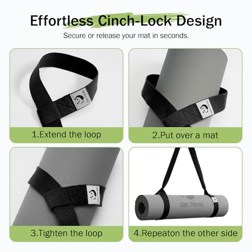 Slim Panda Yoga Mat Strap, Adjustable Soft Cotton Carrier - color: Black, size: 72 inches
