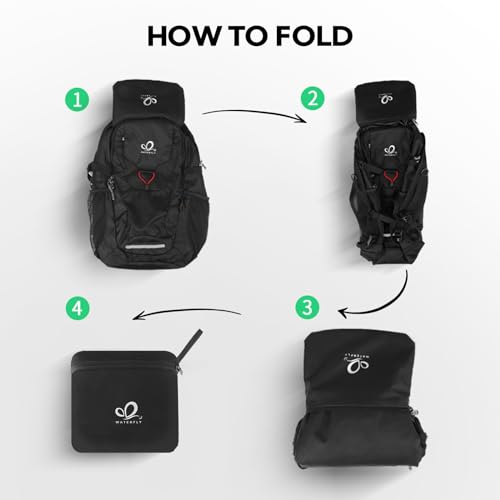 WATERFLY Lightweight Packable Hiking Backpack, 30L Day Pack Black - color: Black