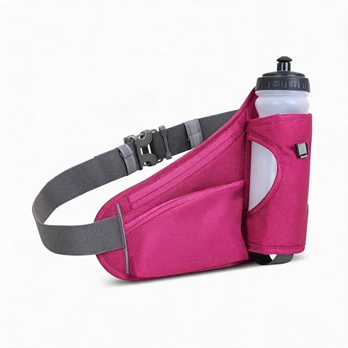 Waterproof Hydration Belt Waist Pack with Water Bottle Holder, Adjustable Running Fanny Pack for Hiking, Walking, Cycling & Outdoor Sports (玫红色) - color: Magenta