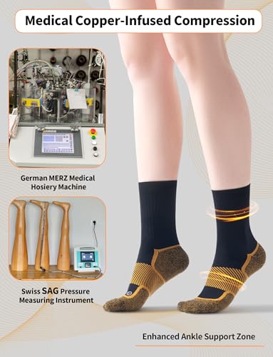 3 Pairs Copper Crew Compression Socks 20–30 mmHg for Women & Men - color: 3 Pairs - Copper, size: X-Large