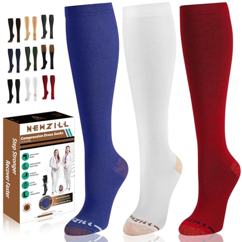 NEWZILL Copper Compression Dress Socks for Women & Men, 15-20 mmHg - color: [3-pairs] White/Purple/Red, size: Small-Medium