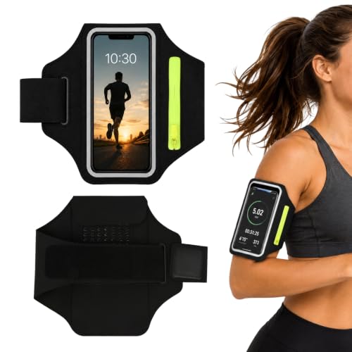 Running Phone Armband with Green Zipper Pocket, Armband Phone Holder