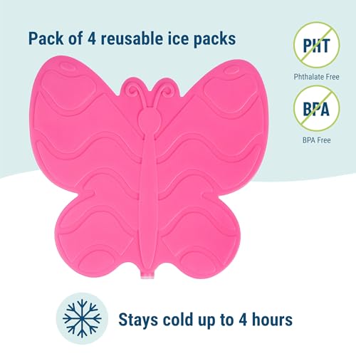Wildkin Kids Ice Packs (4 Pack) – Slim, Reusable, Keeps Lunch Cool for School/Travel - Butterfly - color: Butterfly
