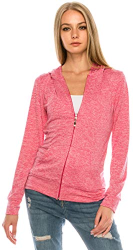 Eevee Women's Full Zip Hoodie - Lightweight Jacket Active Sweater Hooded Sweatshirt Slim Fitting Yoga Activewear - color: Act Fuchsia, size: Medium