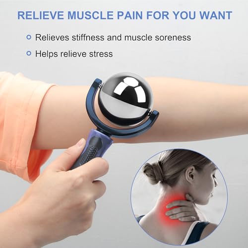 Cold Massage Roller Ball with Handle-Back Muscle Metal Ice Roller Ball Tool - color: Blue