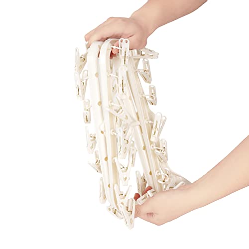 Foshine Foldable Clothes Drying Rack with 32 Drying Clips Wind-Proof Hook - color: White