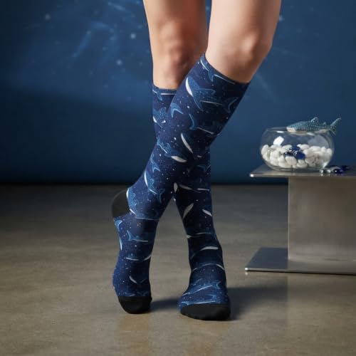 Compression Socks Knee High Support Stockings Women Men - color: Whale Shark