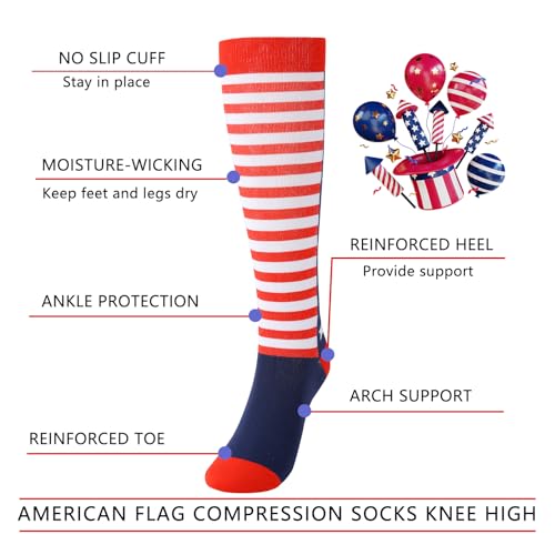 Junely Compression Socks for Women Knee High Socks Funny - color: American Flag