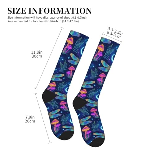 Witchy Moth Compression Socks For Women Men - color: Neon Dragonfly Mushroom
