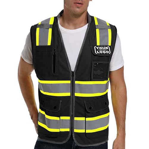 ArcRidge Reflective Safety Vest for Men and Women - High Visibility Construction Vest - Dual Tone Reflective Strips - color: Black-custom, size: Small