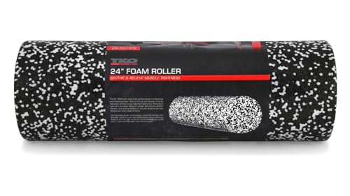 TKO 24 Inch High-Density Foam Roller | Deep Tissue Muscle Recovery & Exercise Tool | Durable Black Roller for Yoga, Pilates, Physical Therapy, and Relieving Muscle Soreness - White/Black
