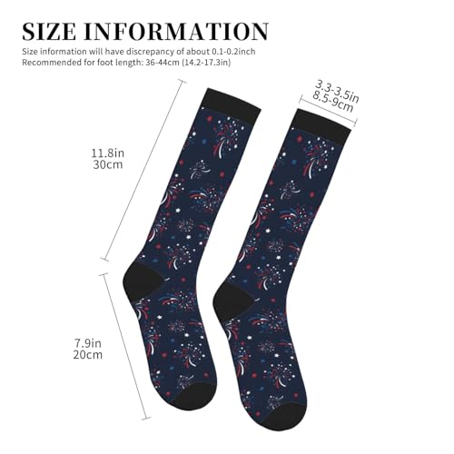Patterned Knee High Socks for Women Men Athletic Running Travel Work - color: Patriotic Fireworks