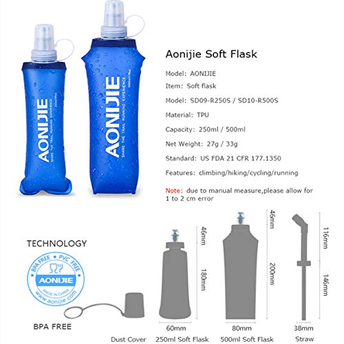 AONIJIE 5L Outdoor Sport Multifunctional Camping Backpack Cycling Running Climbing Hiking Hydration Vest Pack - color: Blue With 500ml Soft Flask