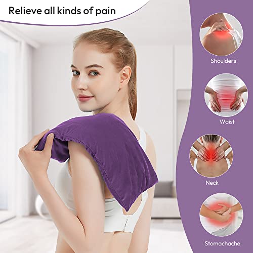 Microwavable Heating Pad with Washable Cover, 8 x 18 Microwave Heating Pad for Neck and Shoulders, Moist Heat Bean Bag Warm Compress for Knee, Joints, Wrist, Abdomen (Dark Purple) - color: 8 X 18" Dark Purple - 1 Pack