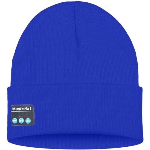 ATNKE LED Lighted Bluetooth Beanie Hat,USB Rechargeable 4 LED Wireless Music Running Headlamp Cap Gift for Men and Women - color: #Blue