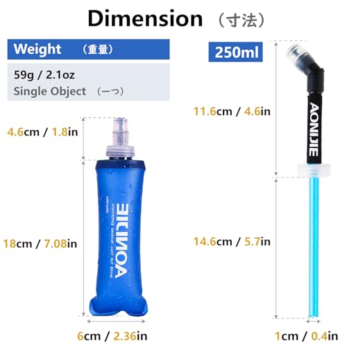 JEELAD Soft Folding Water Bottles TPU Collapsible Flask Hydration Pack Ideal for Running Hiking Cycling Outdoor - color: 250ml / 8.5oz with straw - Pack of 2