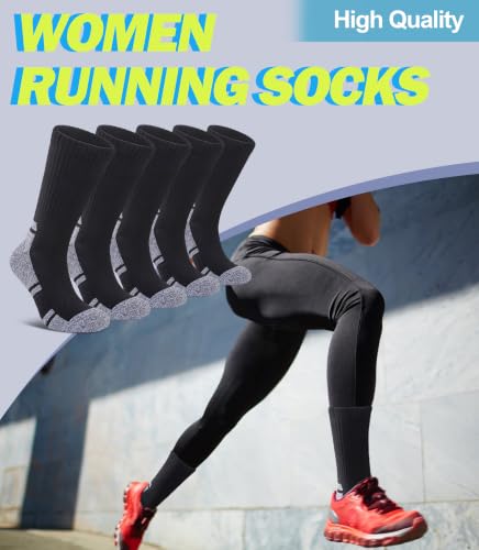 Running Hiking Socks for Women Compression Athletic Crew Socks - color: 5 Pairs Black, size: 8-10