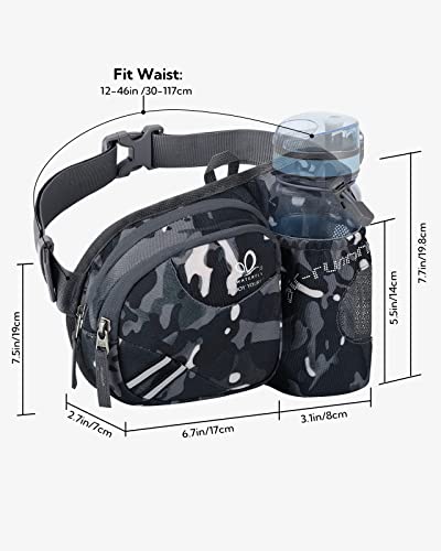WATERFLY Fanny Pack Waist Bag: Waist Pack for Women Men with Water Bottle Holder Hiking Fanny Pack for Running Walking DogWalking Travel Cycling - color: Camouflage black
