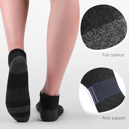 Felicigeely Athletic Running Ankle Socks Cushioned Low Cut Men Women 6 Pack - color: Black+grey Stripe, size: 9-12