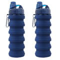 Collapsible Water Bottles Travel water bottle Sports Portable Sport Water Bottle Reusable Water Bottles comes with mountaineering Buckle 500ml silicone Water-proof camping water bottle - color: Dark Blue+Dark Blue, style: 2 pack