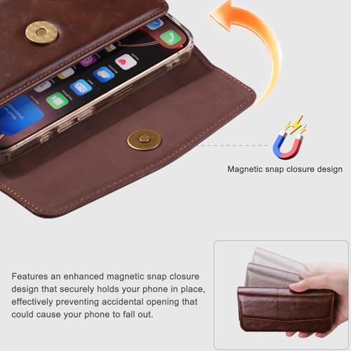 Phone Holster Compatible with iPhone 16/15/14/13/12 Pro Max and Plus, Galaxy S25/S24/S23/S22/S21/S20 Plus and FE, Leather Phone Pouch with Metal Belt Clip, L-Coffee - color: Coffee, size: Large