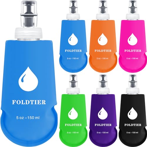 FoldTier 6 Pcs Soft Flask Set 5 oz Folding Water Bottle for Running