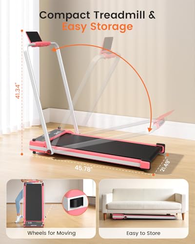 ANCHEER Walking Pad with Incline - Under Desk Treadmill with Handle Bar - color: Rose Gold Pink