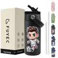 14 oz Insulated Water Bottle with Straw Lid and Handle, Spill Proof Double Wall Vacuum Keeps Cold 24H, Small Cute Metal Stainless Steel with Handle Cup for School,Sports & Outdoors - color: Soccer player