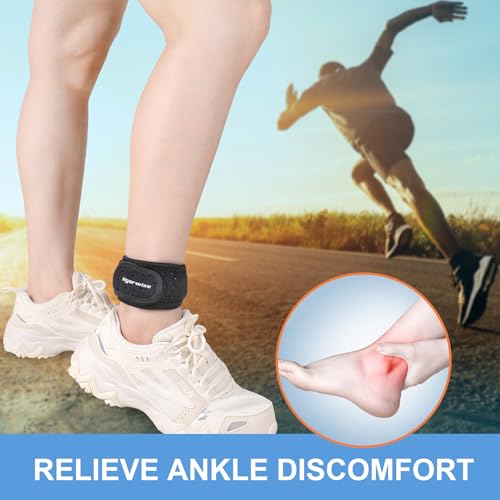Achilles Tendonitis Brace, 1Pcs Adjustable Achilles Ankle Strap for Men Women, Blue Ankle Brace with Silicone Pad for Achilles Pain, Running, Cycling, Hiking, Sports