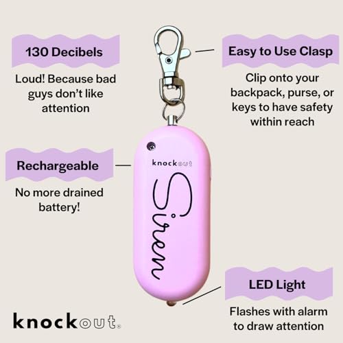 Knockout Siren - Blush - Personal Security Alarm Keychain - Rechargeable - Easy to Use - Super Loud - 130 DB - LED Flashlight - Emergency Safety Alarm for Women, Men, Children, Elderly - TSA Approved - color: Blush