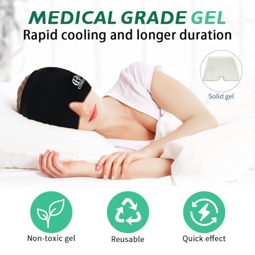 Migraine Relief Cap, Soothing Headache Ice Face Mask Products - color: Black+green