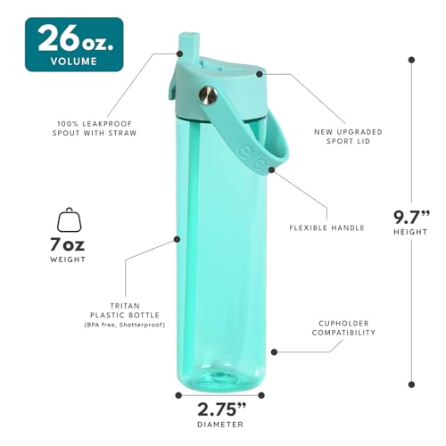 Elemental Splash 26oz Tritan Plastic Reusable Water Bottle w/Straw & Strap - color: Robin's Egg, size: 26 Ounces
