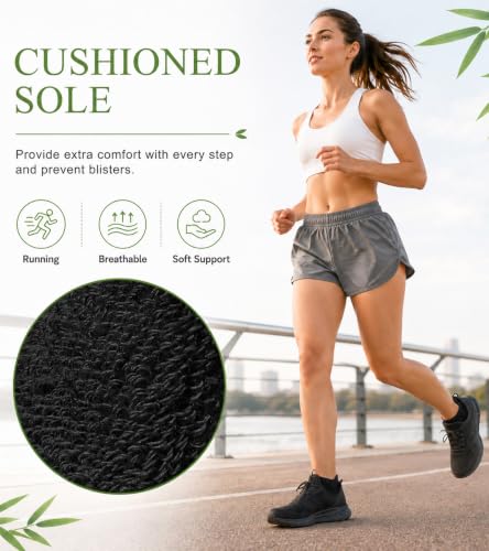floconssy Ankle Socks for Women, Bamboo Viscose Cushioned Running Socks - color: 2 Black and 3 White, size: 9-11