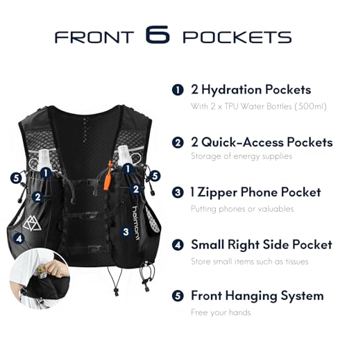 Haimont 10L Trail Running Hydration Vest with Soft Flasks - color: Black, size: Large
