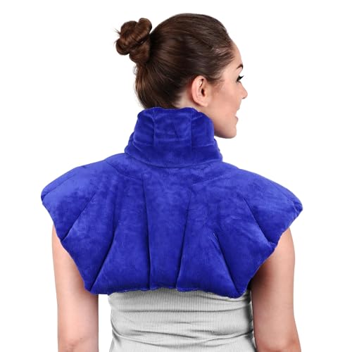 Microwavable Heating Pad for Neck, Shoulders, and Back by Joy & Grace | 5 Lb Weighted Neck & Shoulder Wrap | Moist Heat Therapy Pack for Relaxation and Comfort | Soft Micro-Mink Cover | Unscented Blue - color: Blue, style: Unscented
