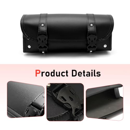 Motorcycle Fork Tool Bag, Leather Motorcycle Handlebar Bag, Waterproof Front Handlebar Storage Pouch, Universal Saddle Pouch for Most Autobike (Black)