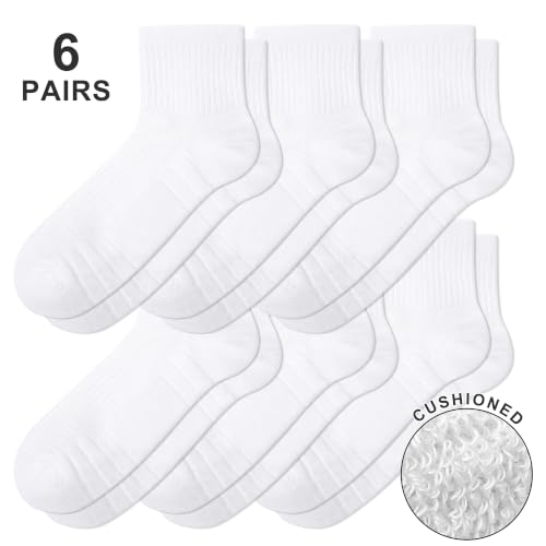 Men's Cushioned Ankle Socks, Athletic Running Gym Socks 6 Pairs - color: 6 Pairs Pure White, size: 8-10