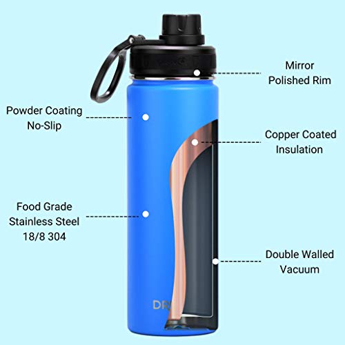 Drinco Stainless Steel Water Bottle Spout Lid Vacuum Insulated Double Wall Water Bottle Wide Mouth Leak Proof Keep Cold Sport Camping Hiking (22oz Royal Blue) - color: 22oz Royal Blue
