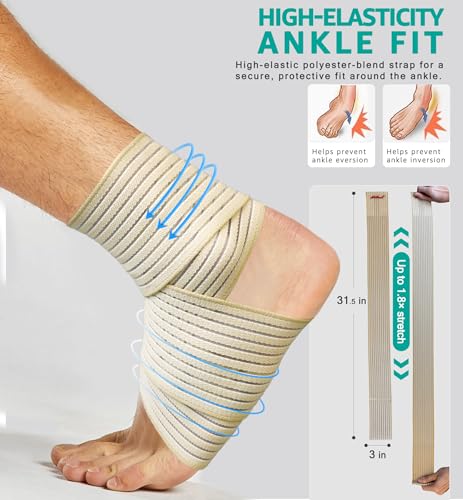 HiRui Foot & Ankle Brace 2 Pack, Adjustable Compression Wrap for Men & Women – Helps with Sprains, Plantar Fasciitis, Achilles Tendonitis, Arthritis, Running, Sports, Gym – Fits in Shoes (Beige) - color: Beige