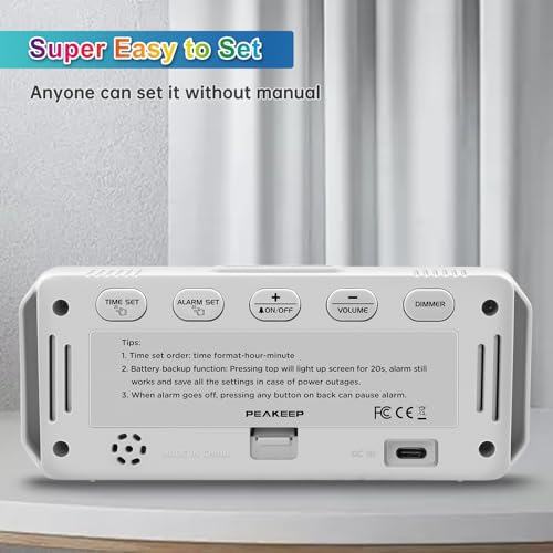 Peakeep Small Cute Digital Alarm Clock Plug in for Kids Bedroom Bedside - color: White With Colorful (Plug-in, Ultra-compact)