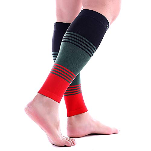 Doc Miller Calf Compression Sleeve 20-30 mmHg for Men & Women, 1 Pair - color: BlackGreenRed, size: Small