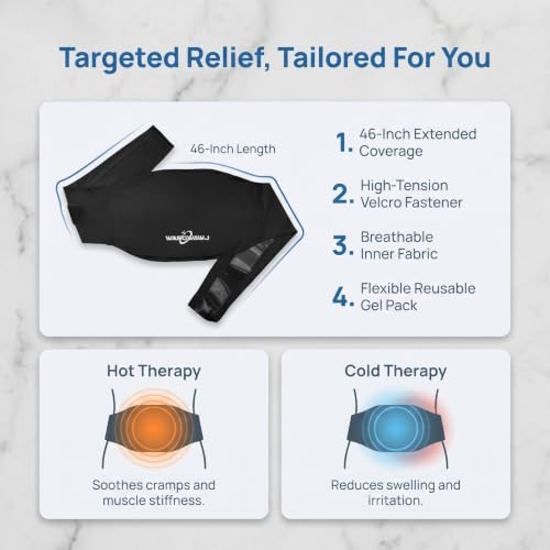 Ice Pack Wrap for Back & Abdomen, 46" Reusable Gel Belt