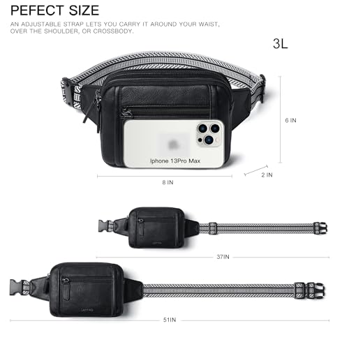 LATMAP 3L TRIPLE ZIP Fanny Packs Belt Bag For Women Men Crossbody Waist Pack Sling Chest Bum Travel Bag Purse Faux Leather Fashion Cute Black - color: Black