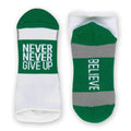 Gone For a Run Motivational Ankle Running Socks - Affirmation Runners Gifts - color: Never Never Give Up (Green)