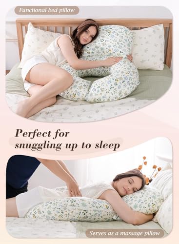 INSEN Wedge Pillow Set for Sleeping and After Surgery, Use for Acid Reflux, Reading and Relaxing, Headboard Pillow for Sitting in Bed - color: Green Flower