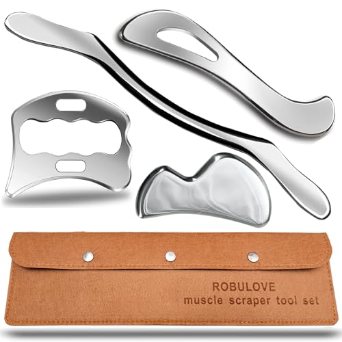 Professional Stainless Steel Muscle Scraper Tool Set, 4-Piece with Carrying Case for Physical Therapy, Myofascial Release, Manual Operation - style: Robulove-D7