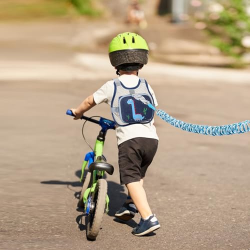 Accmor Toddler Harness Leash, Cute Dinosaur Kids Leashes + Reflective Anti Lost Wrist Link, Collapsible Baby Walking Harness Belt, Breathable Child Hand Strap Tether for Boys Traveling in Hot Weather - color: Navy Blue/Breathable Brachiosaurus