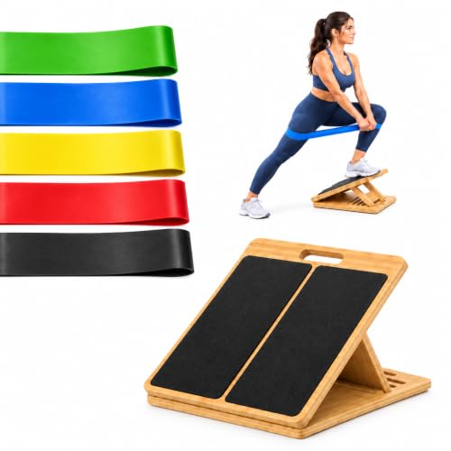 Slant Board for Calf Stretching with Resistance Bands – Adjustable Calf Stretcher Incline Board for Squats, Ankle Mobility & Leg Training