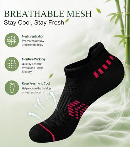 floconssy Ankle Socks for Women, Bamboo Viscose Cushioned Running Socks - color: 5 Pairs Black, size: 9-11